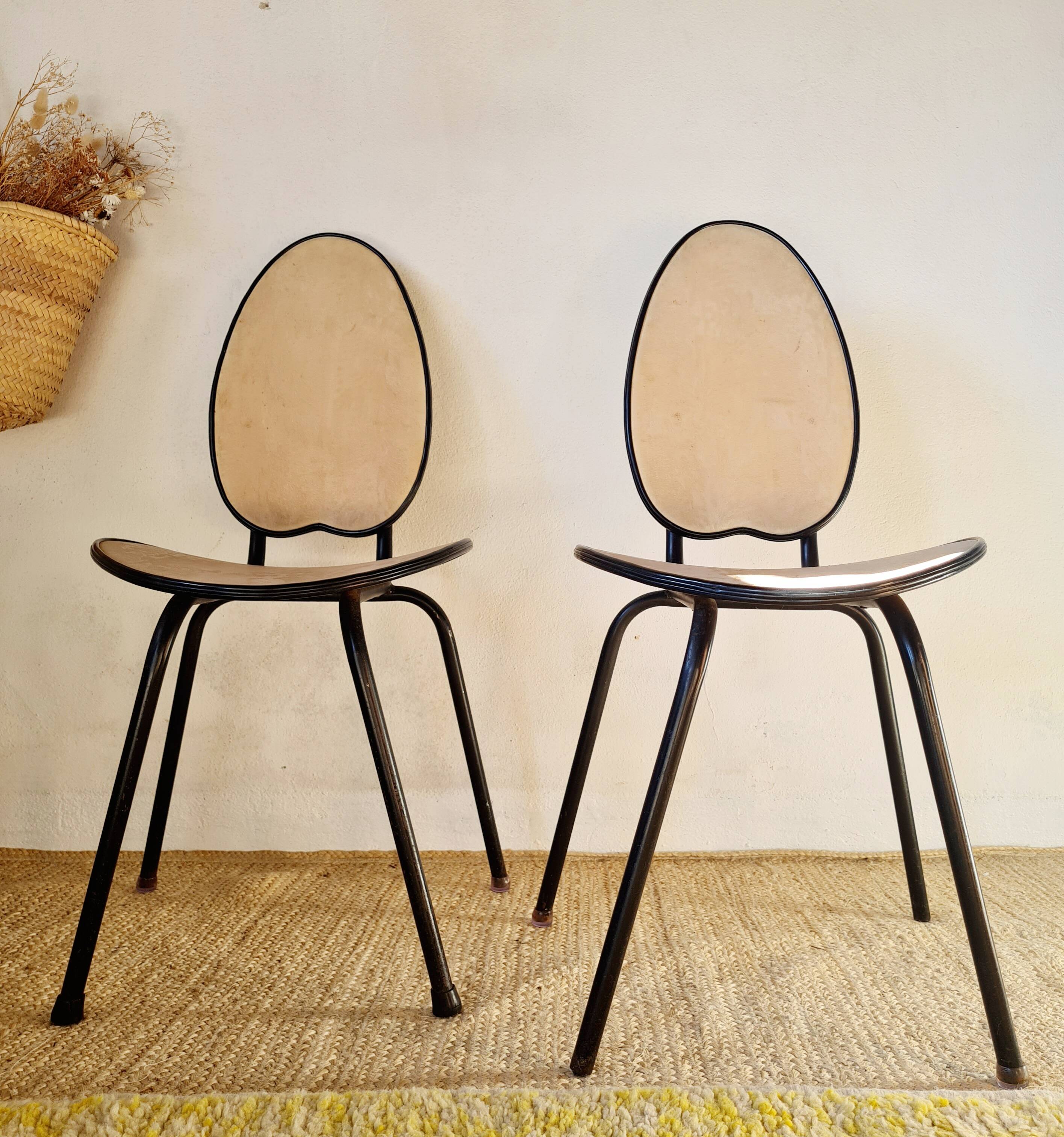Paire de chaises années 50 piétement métal