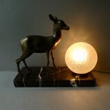 Art Deco lamp with a doe and its original glass globe