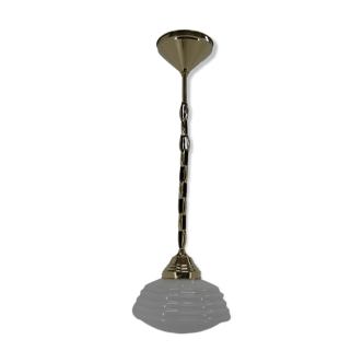 Suspension Art Nouveau en laiton et verre opalin, années 1920