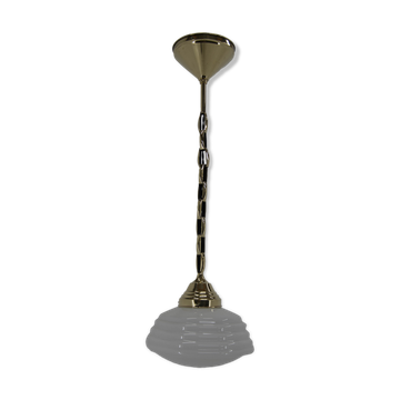 Suspension Art Nouveau en laiton et verre opalin, années 1920