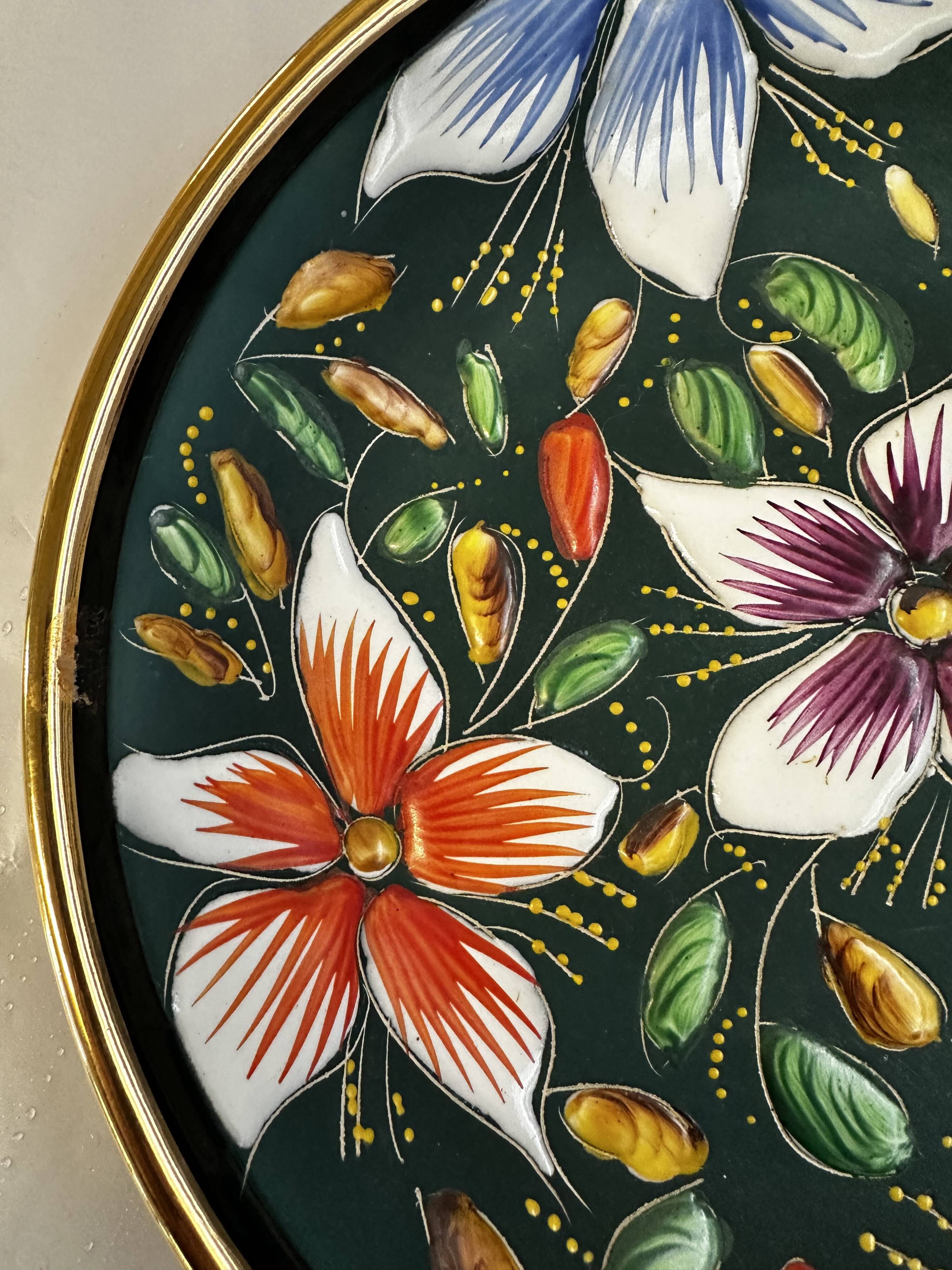 Ceramic and enamel dish with floral decoration by Hubert Béquet