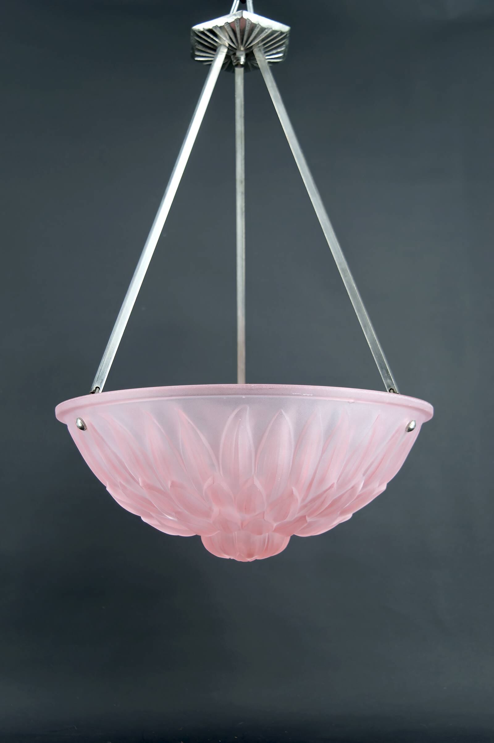 Basin, Molded Pressed Glass with Floral Motif, Silver-Plated Bronze Mount, 1930