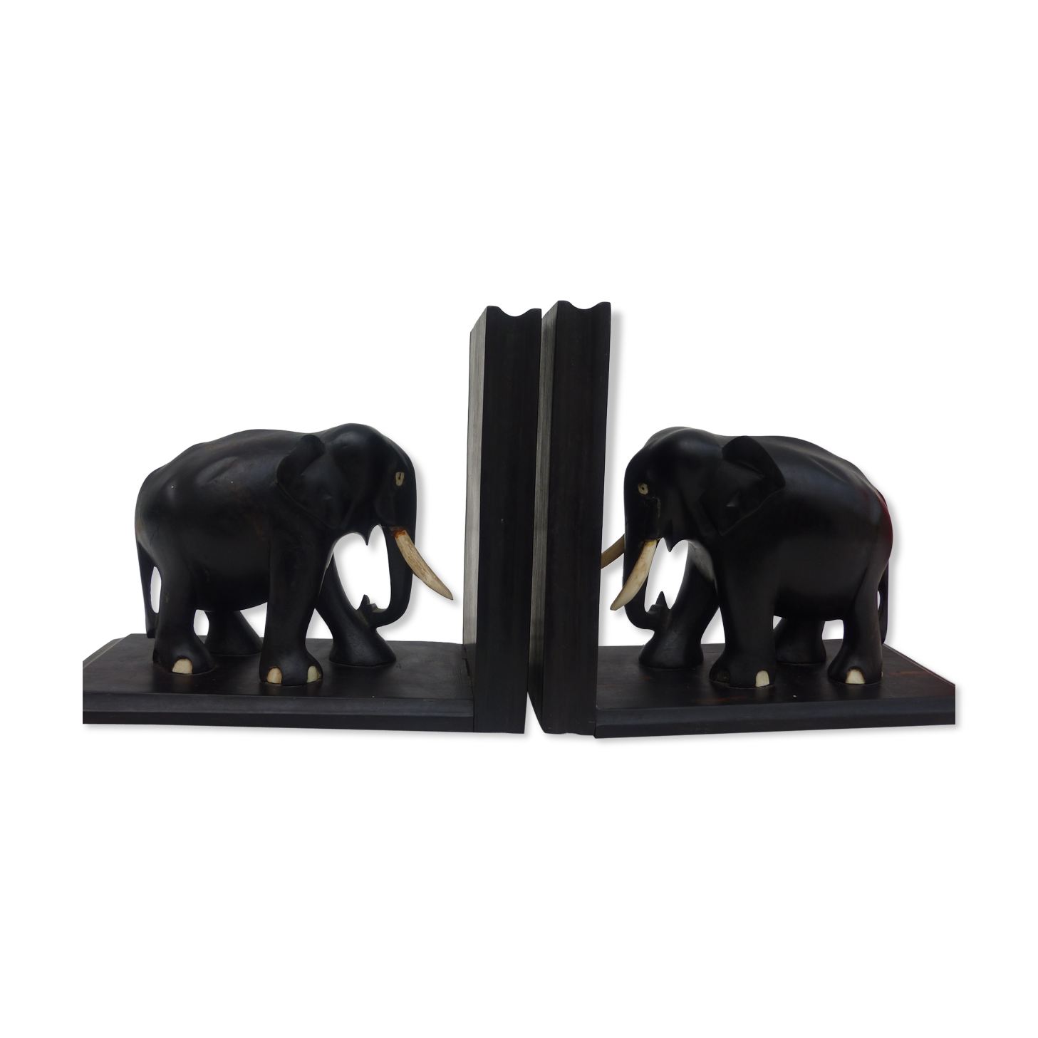 Former pair of ART DECO book greenhouses with ebony elephant motifs
