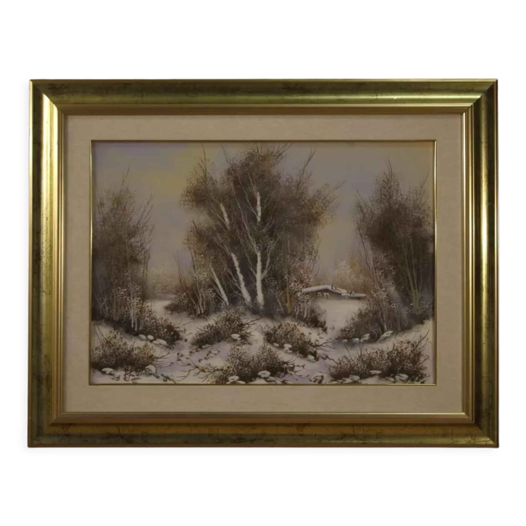 Italian winter landscape painting oil on canvas
