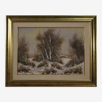 Italian winter landscape painting oil on canvas