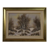 Italian winter landscape painting oil on canvas