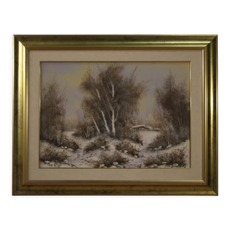 Italian winter landscape painting oil on canvas