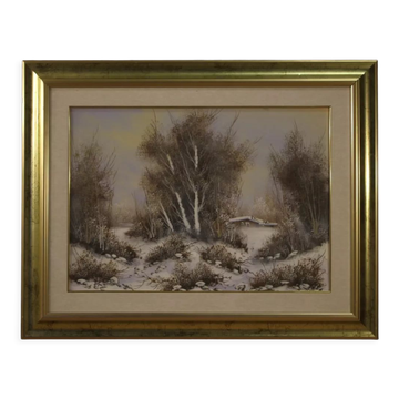 Italian winter landscape painting oil on canvas
