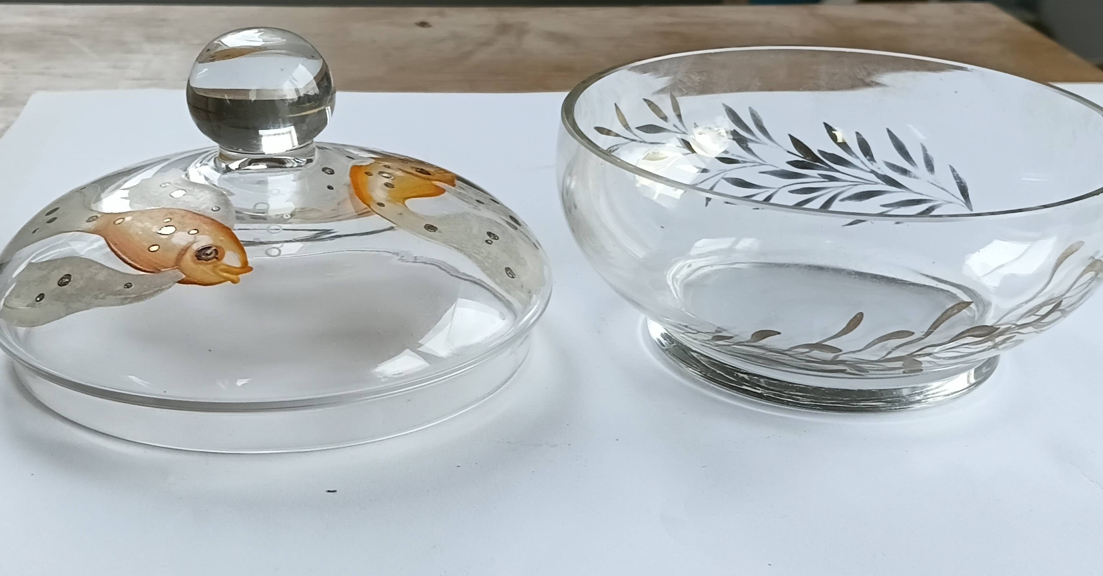 1930s Antique Bohemian Glass Bonbon Dish, Hand blown & painted, Art Deco