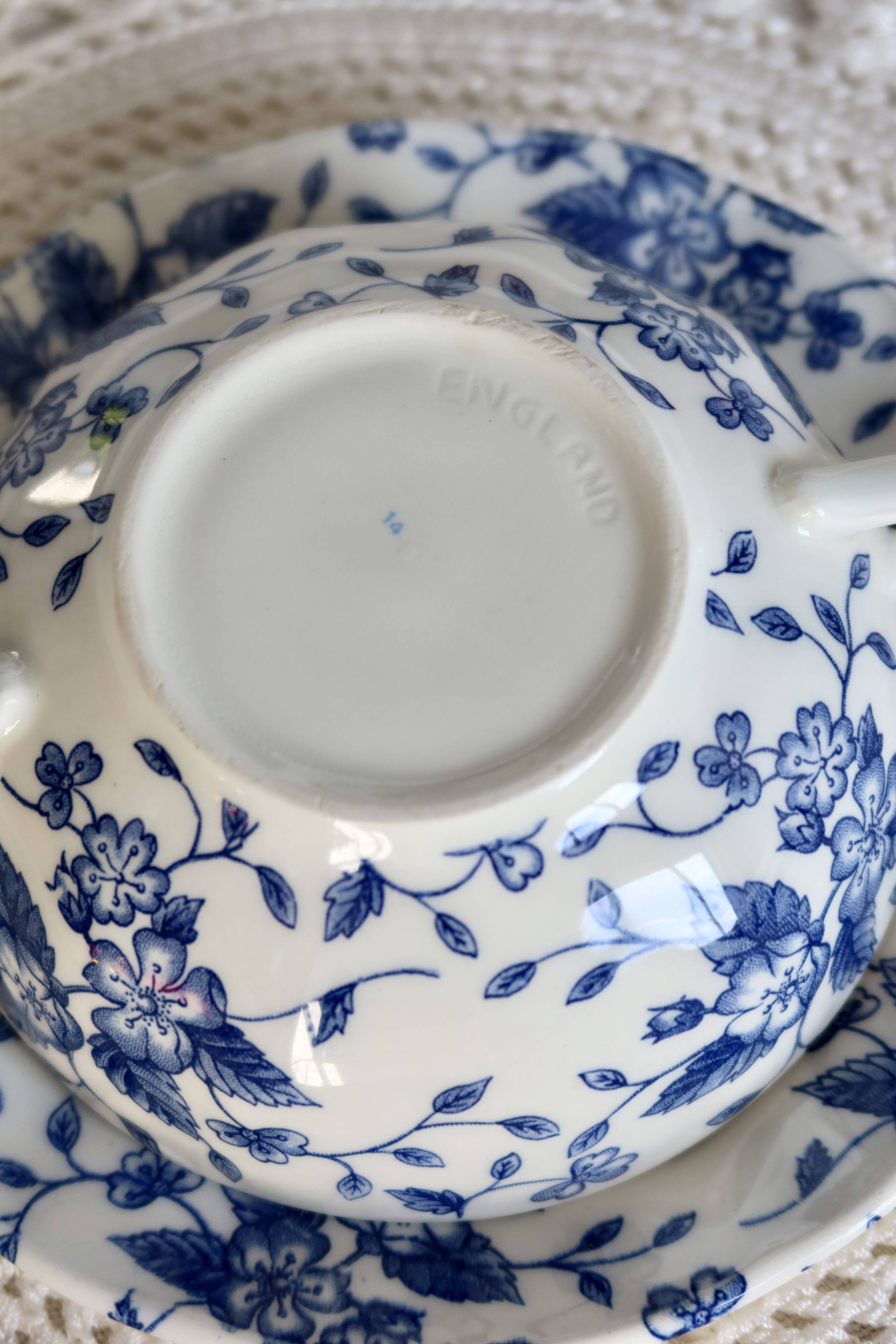 Vintage double-handled cup & saucer – Royal Tudor “Bouquet” blue