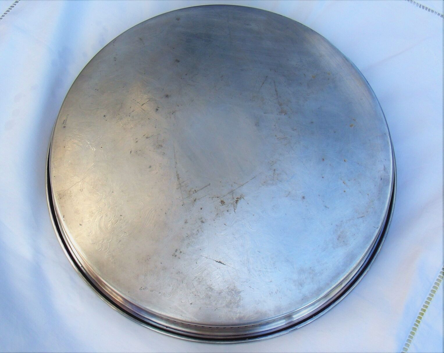 Silver metal serving tray brand flagship openwork border