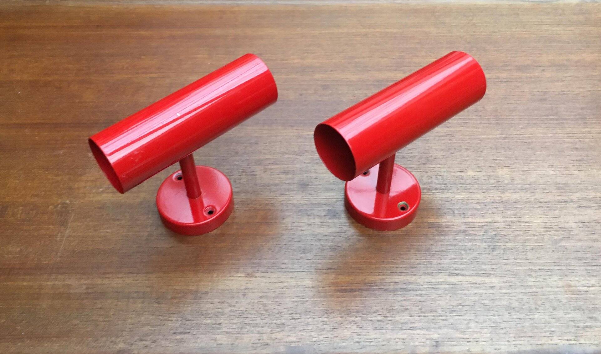 Mid-century minimalist red wall lamp, set of 2.