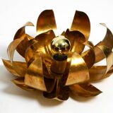 Pair of 70's gilded floral Regency wall or ceiling lamp with large leaves