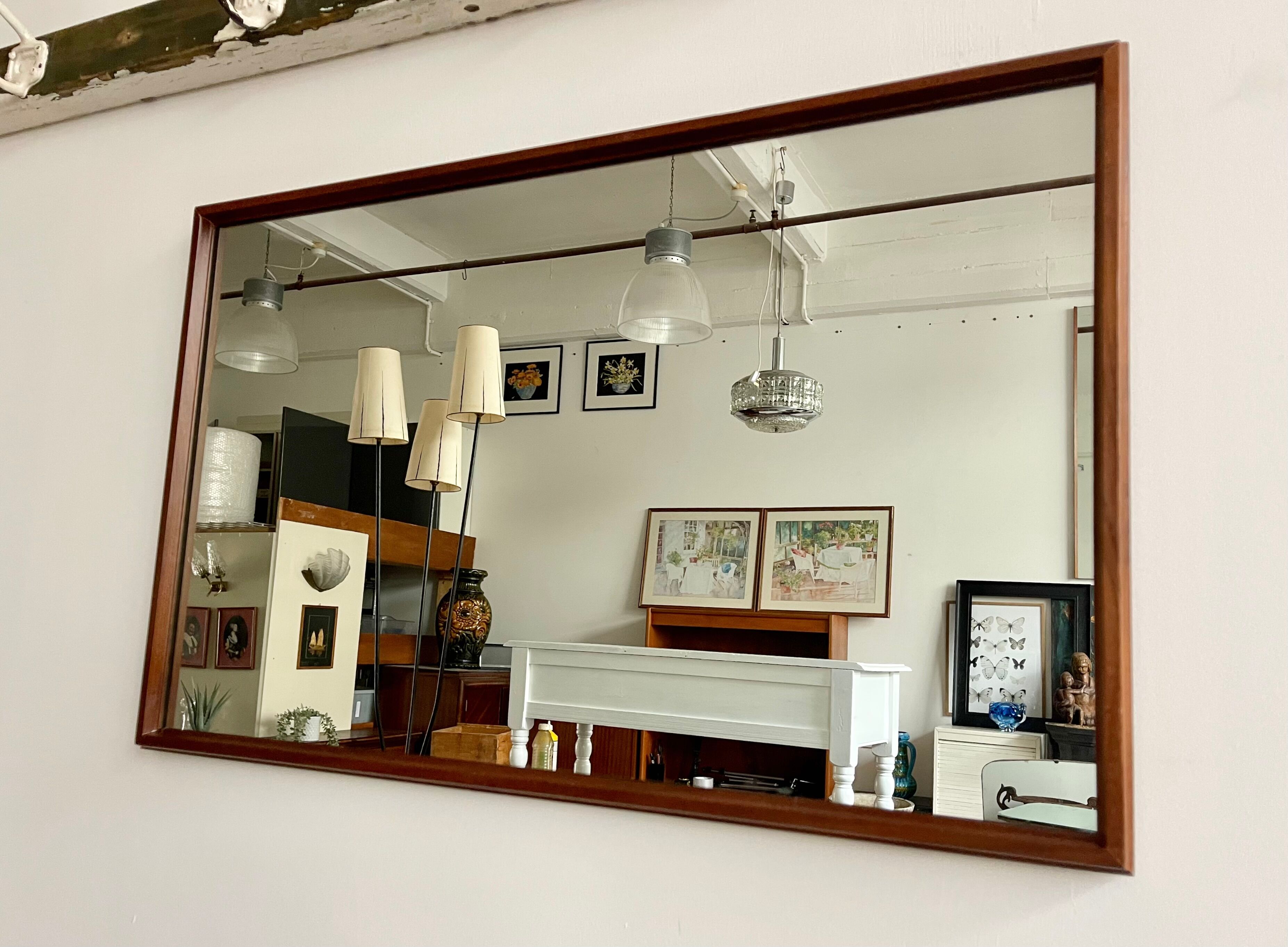 Vintage rectangular teak framed mirror
