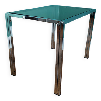 Table basse en métal chromé et verre fumé vintage