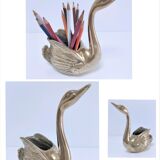 Zoomorphic solid brass swan pen holder
