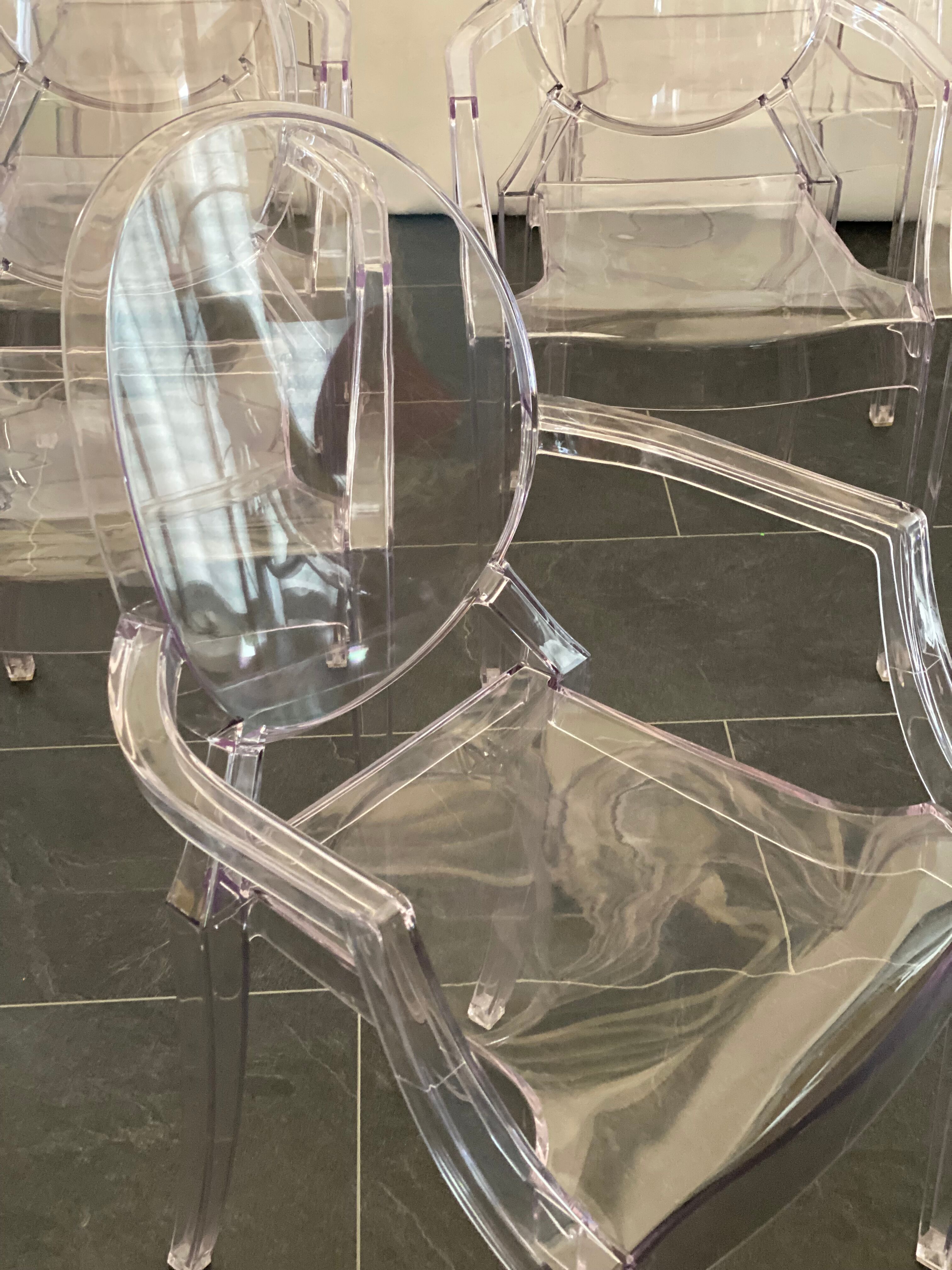 Set of six vintage transparent polycarbonate chairs