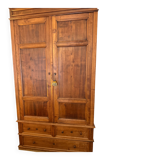 Antique solid wood wardrobe, rustic, with drawers and original key.