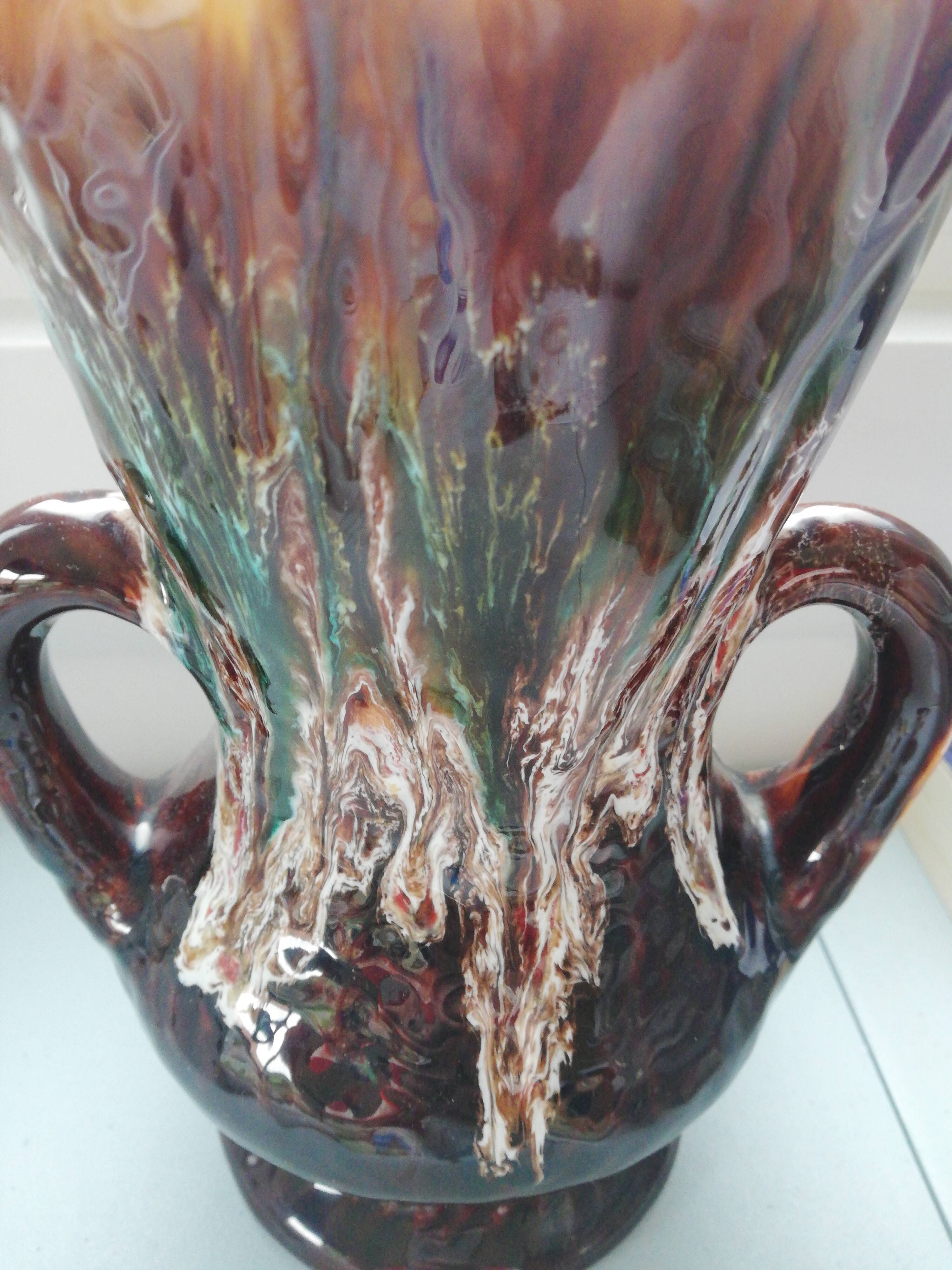 Brown vase with handle Vallauris