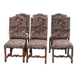 6 Louis XIV chairs made of solid wood with sheep bone and 19th-century floral fabric.