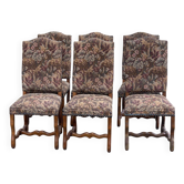 6 Louis XIV chairs made of solid wood with sheep bone and 19th-century floral fabric.