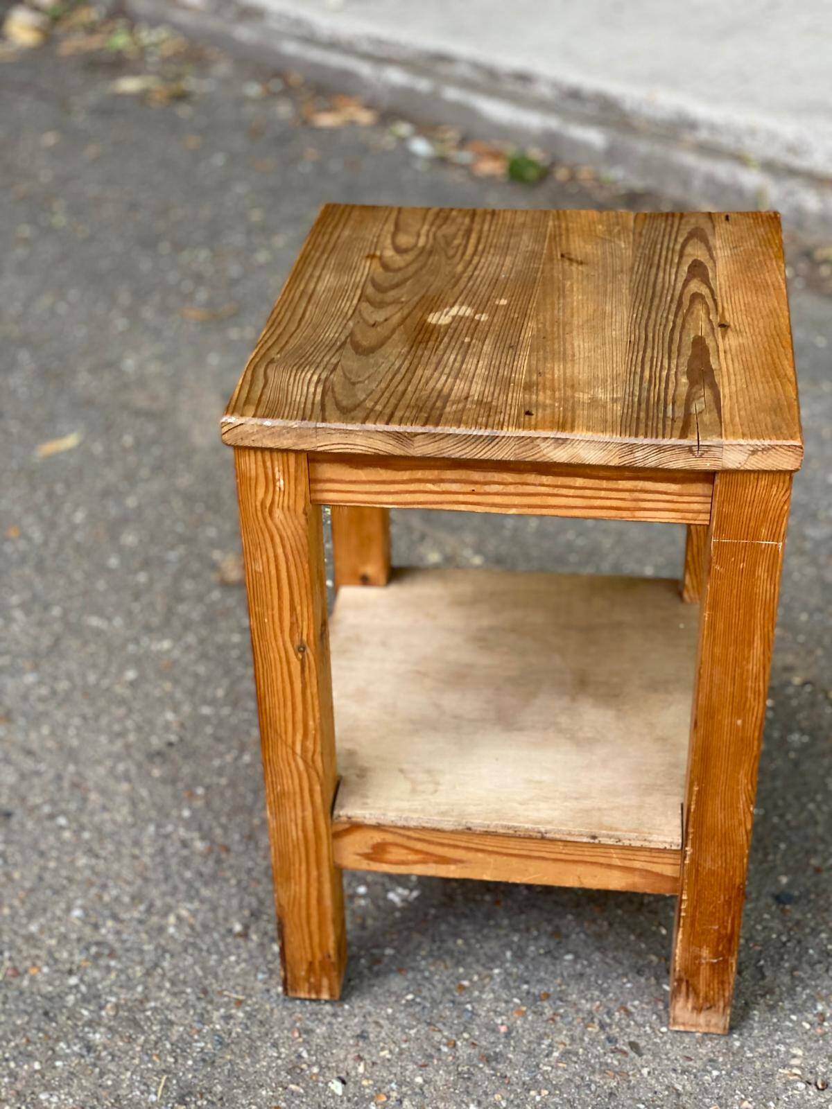 Vintage solid wood square farmhouse stool