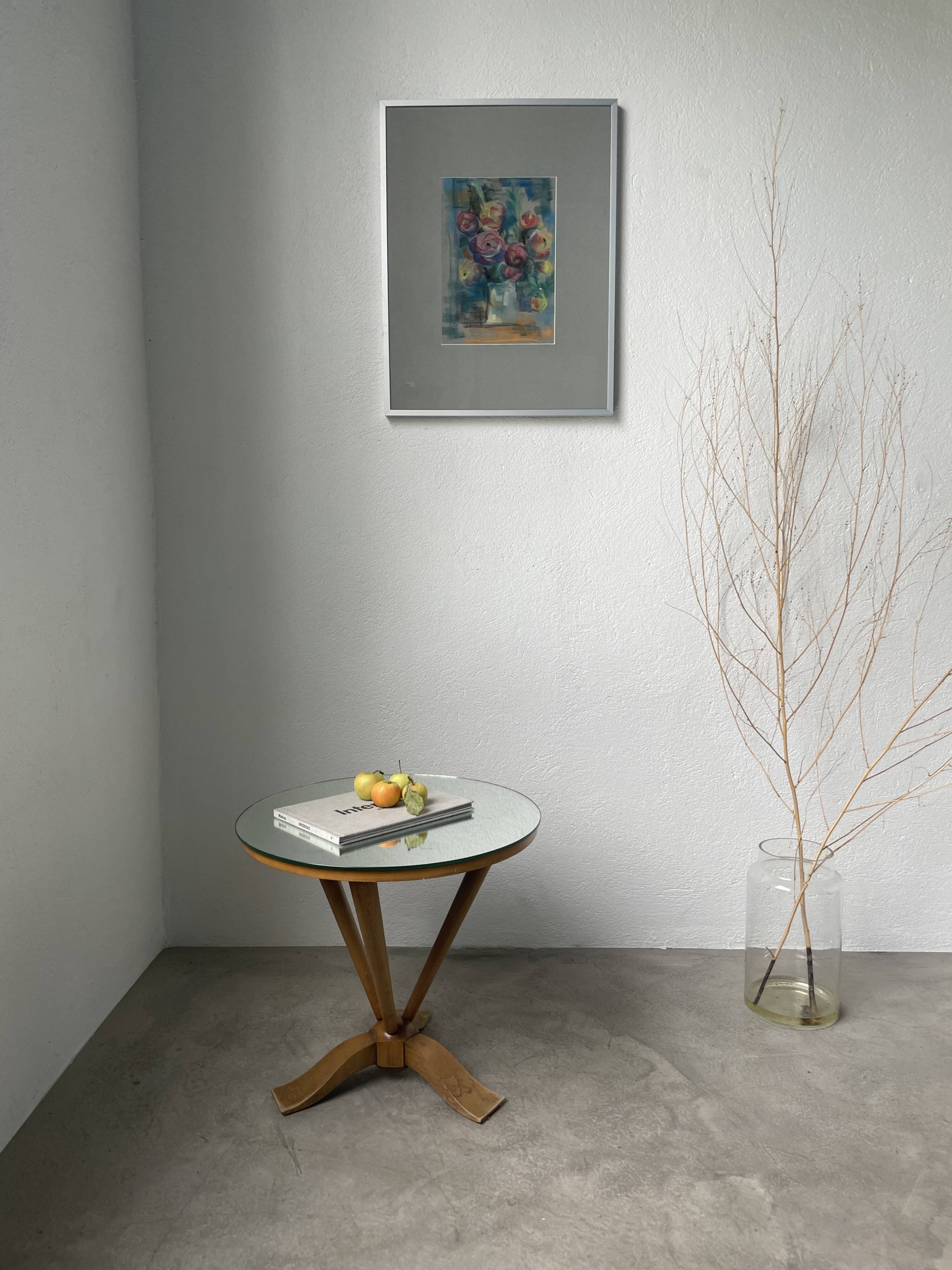 Art deco mirror pedestal table in walnut 1930
