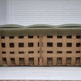 1960s, Danish 3-seater sofa, original green furniture velour, oak wood.