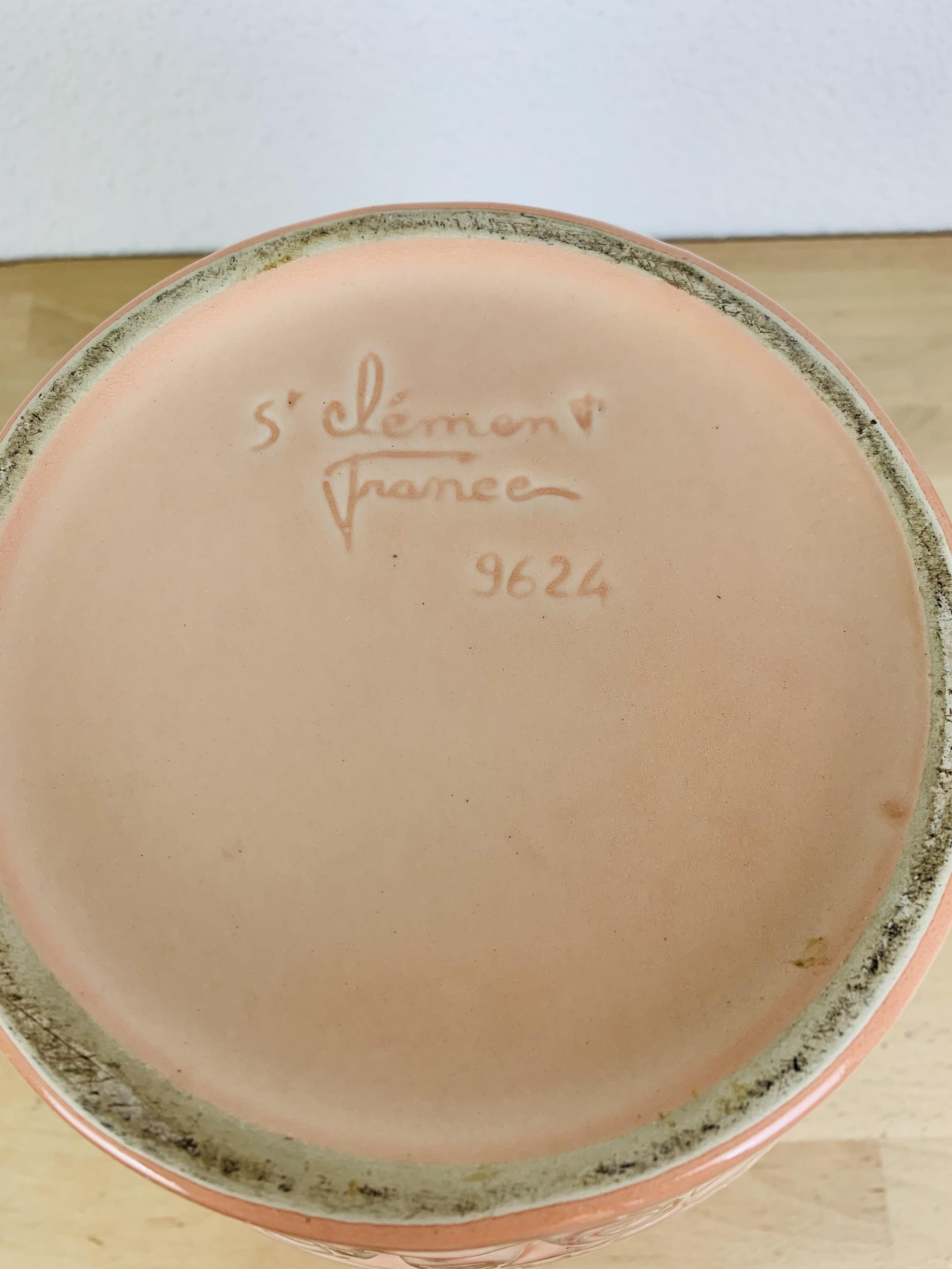 Art deco vase St Clément pigeon model, pink ceramic