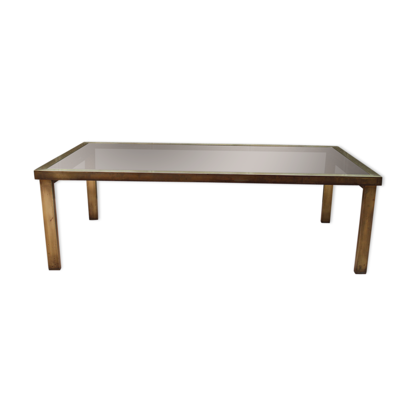 Brass coffee table and 1970 smoked glass