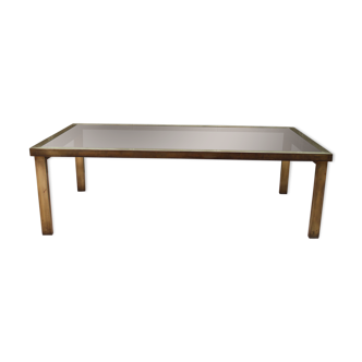 Brass coffee table and 1970 smoked glass