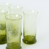 Set of 6 bubble glass long drink glasses from Biot, Green, 1960.