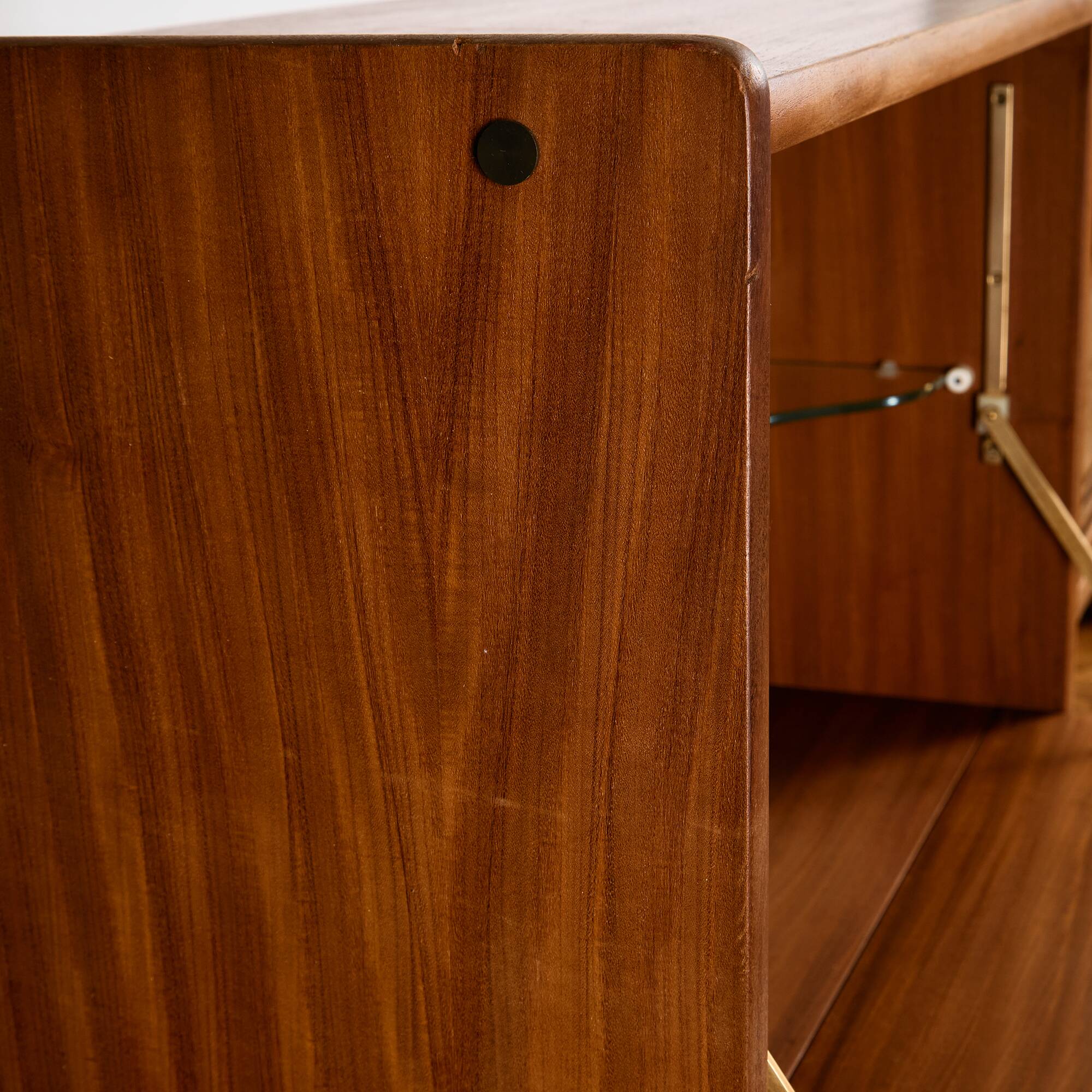 Mid-Century Teak Highboard with Sculpted Legs, Storage and Glass Shelf, 1960s