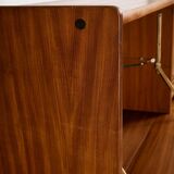 Mid-Century Teak Highboard with Sculpted Legs, Storage and Glass Shelf, 1960s