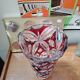 Large ruby red cut crystal vase, handmade, 1960.