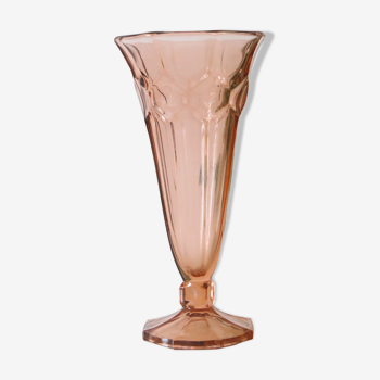 Vase en verre rose ancien, verre moulé, vintage français, authentique