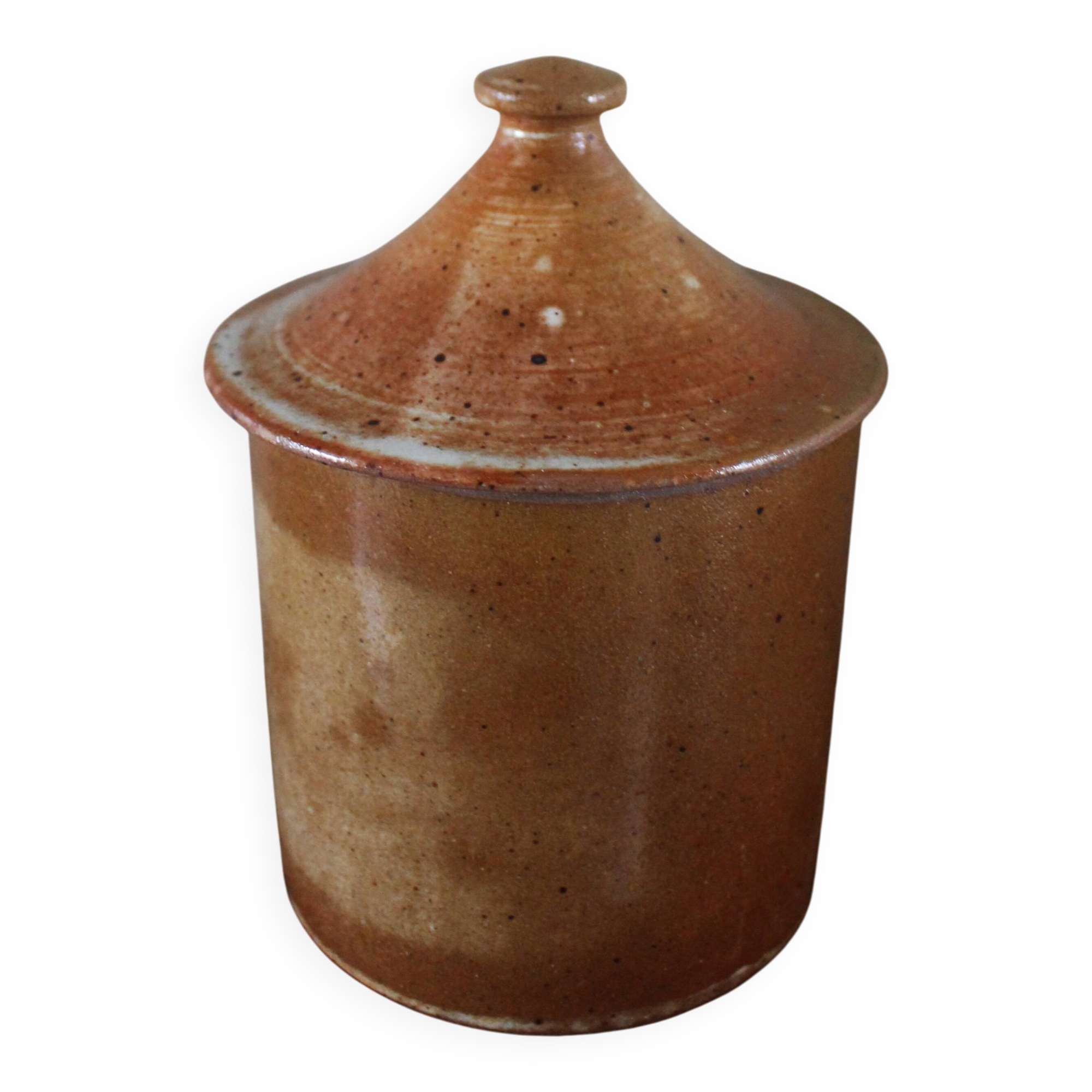 Vintage stoneware vase pot with lid