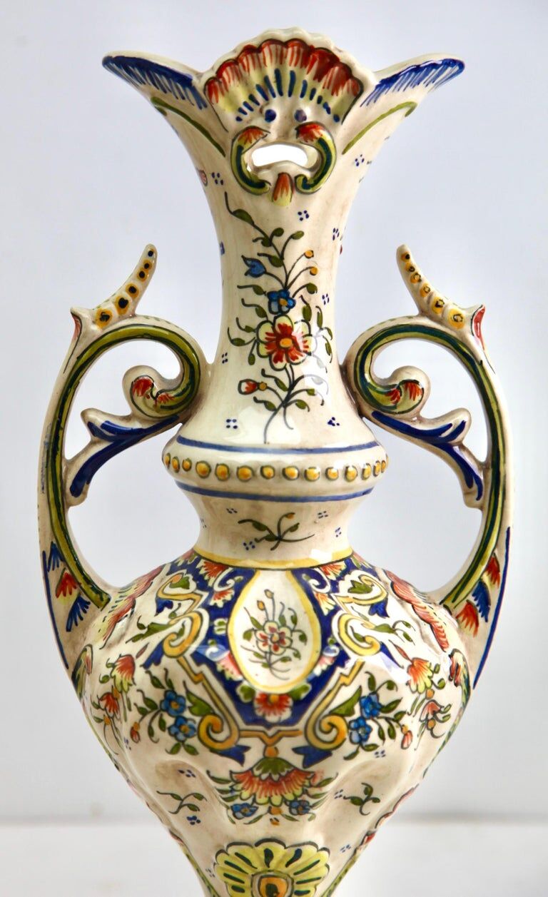 Hand-painted earthenware vase from Rouen, France twentieth century