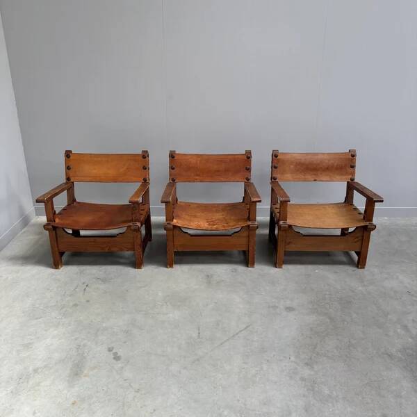 Ensemble de fauteuils brutalistes espagnols, années 1960.