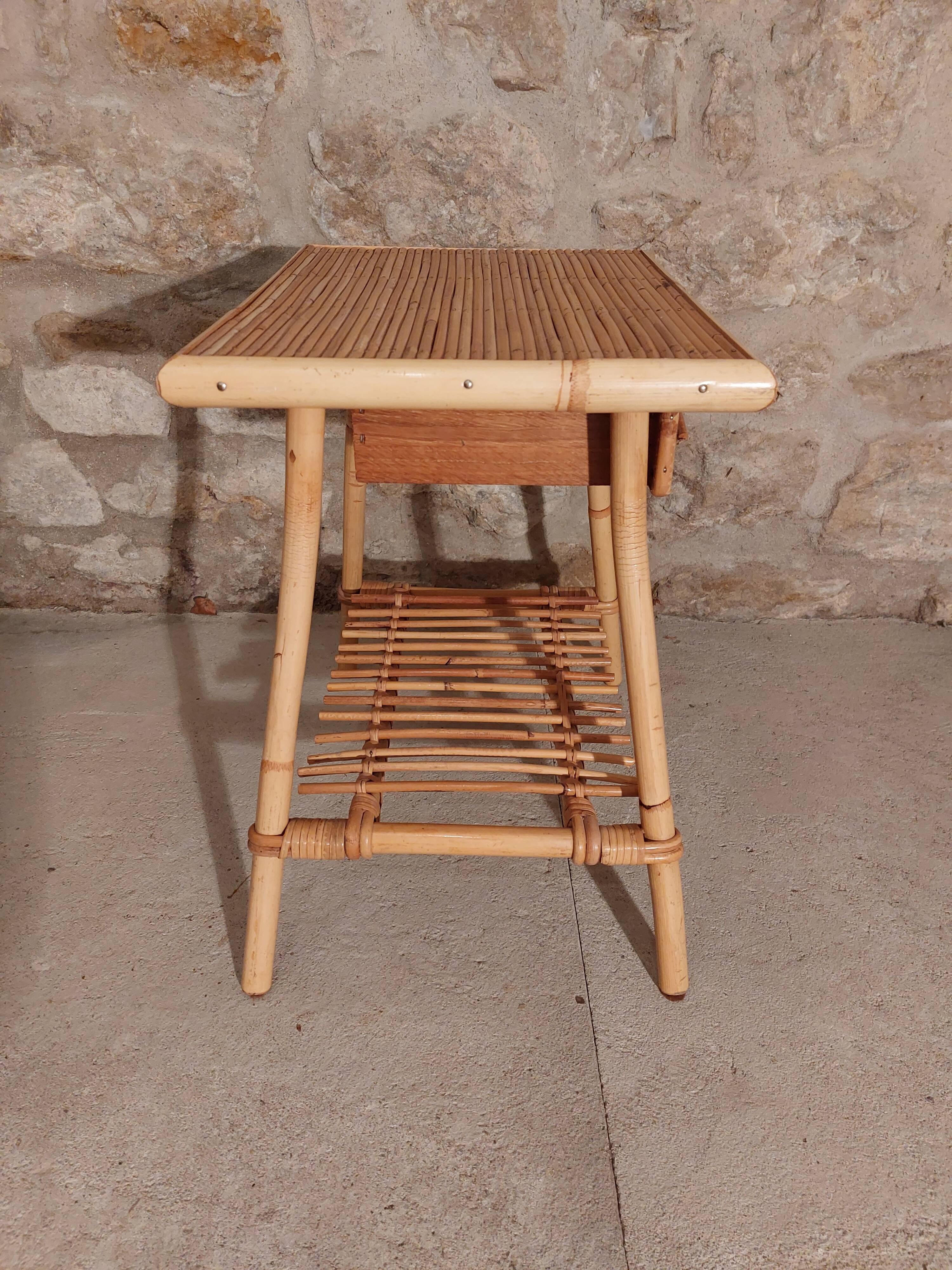 Side table with drawer rattan