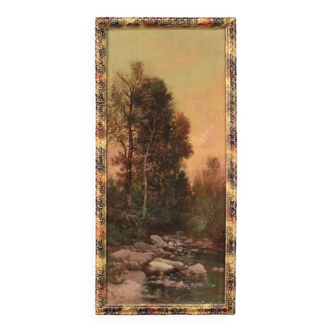 Tableau signé paysage de style impressionniste du 19ème siècle