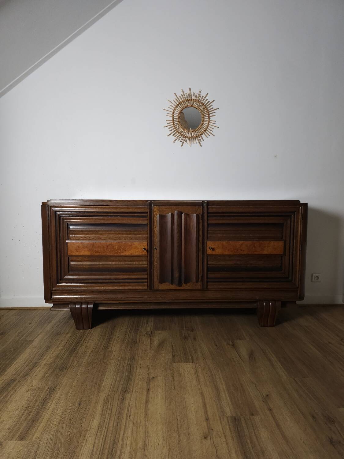 Enfilade Art-Déco en chêne et loupe d'orme