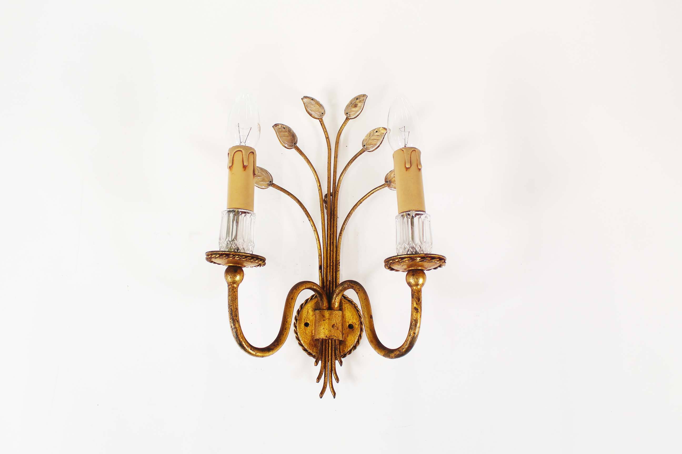 Single gilded and crystal florentine sconce by Banci Firenze.