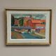 Huile sur toile originale suédoise – « Village » par Kerry Gado – Vintage et encadrée – 59 × 46 cm (23,2" × 18,1")