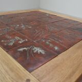 Mid-Century botanical ceramic tile coffee table in Oak, 1960s