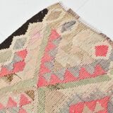 3x12 Pink & Beige Geometric Kilim Runner Rug, 94x378Cm