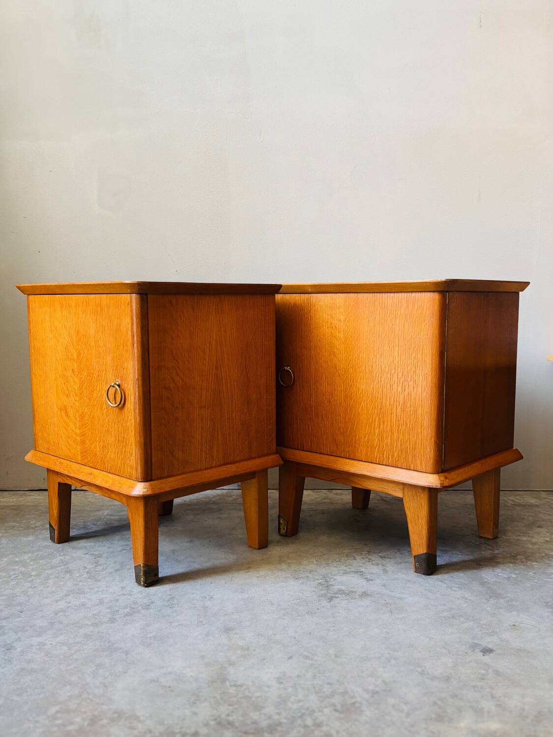 Pair of vintage light wood bedside tables