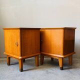 Pair of vintage light wood bedside tables