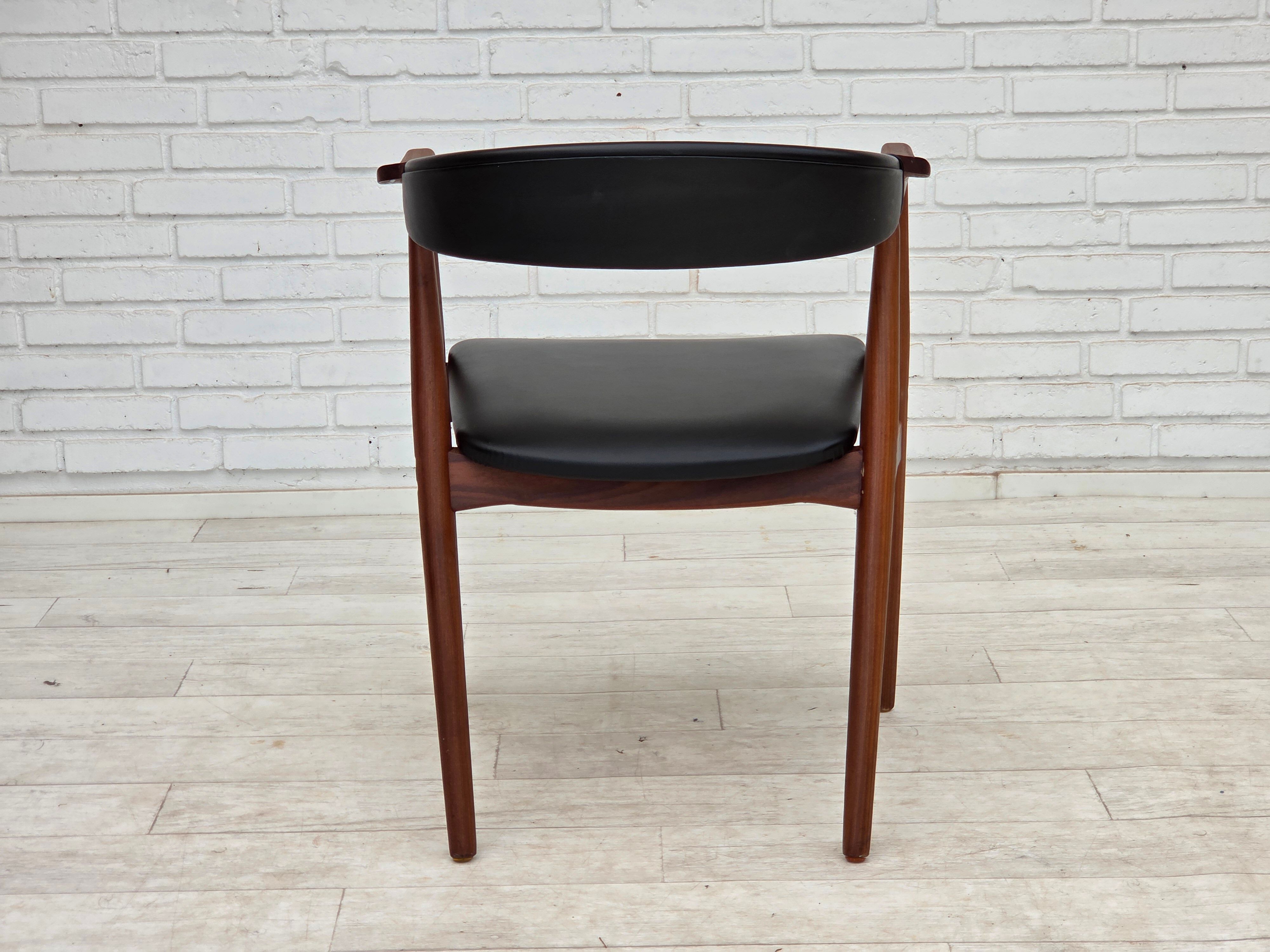 1960s, Danish armchair. Teak wood, black artificial leather.