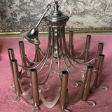 Lustre métal chome et pampilles 12 feux 1970